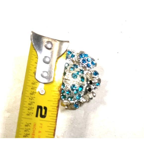 Hair Barrette Tension Clip Silver Tone Beetle Blue Rhinestone Black Eyes Small - Picture 6 of 6